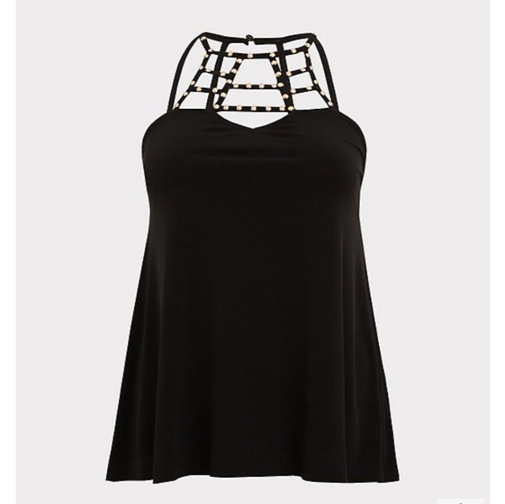TORRID BLACK STUDIO KNIT STUDDED CAGED GODDESS TANK NWOT